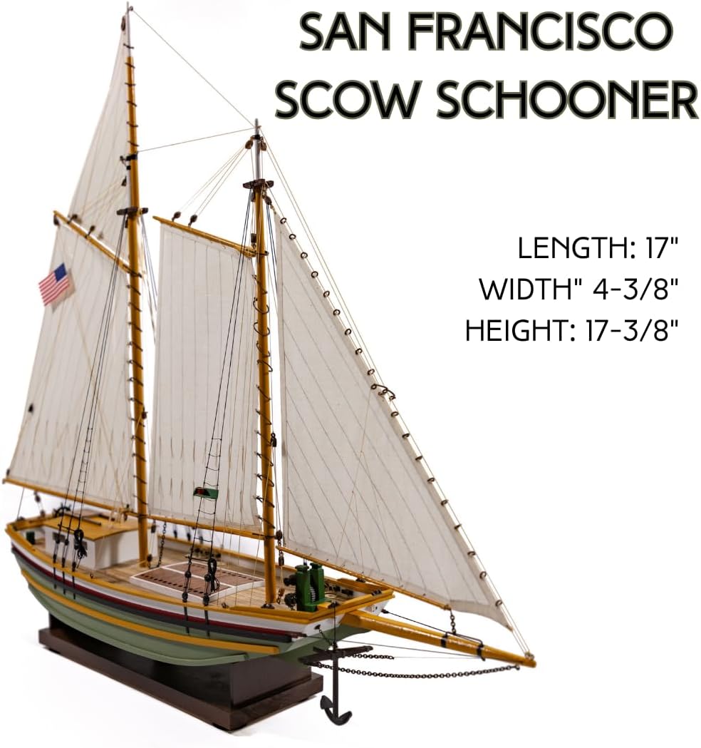SF Scow Schooner Model Front 3/4 View and Dimensions